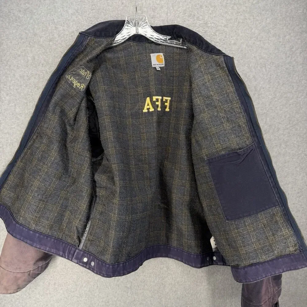 Carhartt FFA Jacket Mens XL Blue Flannel Lined Vintage USA Distressed